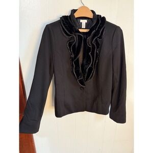 Chicos Black Velvet Ruffle Collar Blazer Jacket Women Size 1
